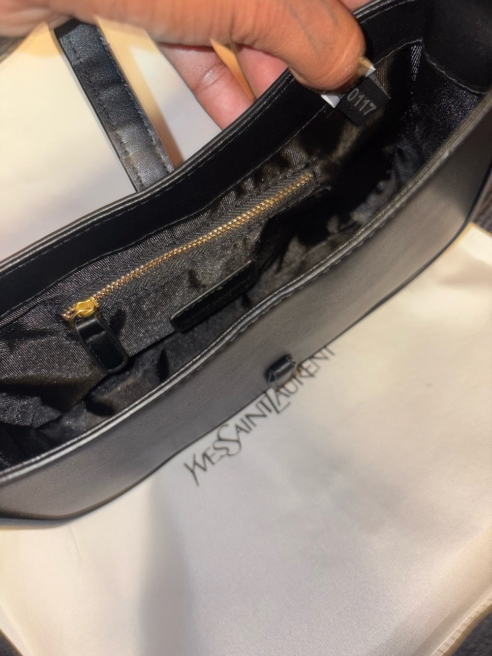 Yves Saint Laurent Black Leather Shoulder Bag with Gold YSL Emblem - Picture 4 of 5